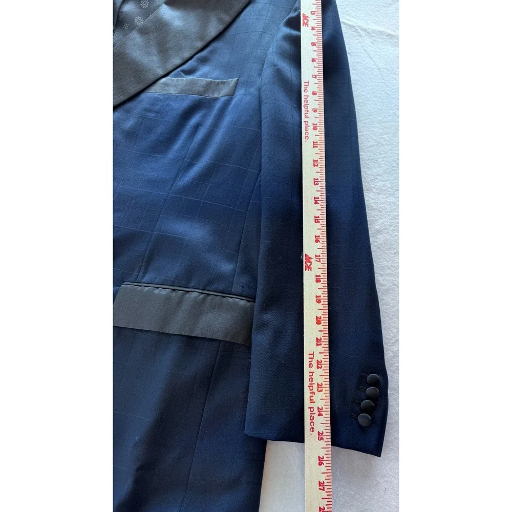 Lou‎ Myles Men's 52 Navy Blue Tuxedo 3 Piece Suit Vest 47x28 Satin Trim VTG